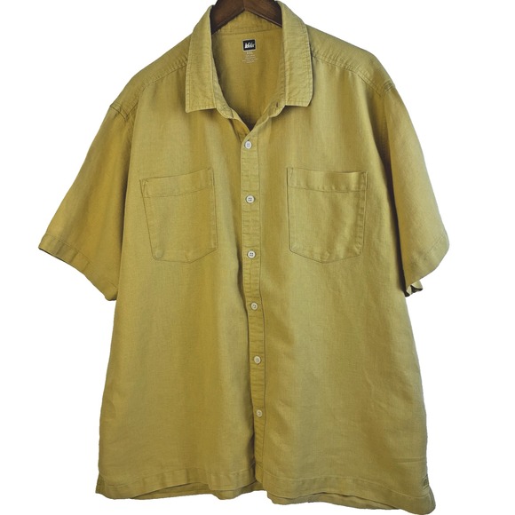 REI Other - REI Shirt Men's XXL Yellow Short Sleeve Button Up Linen Cotton Blend Outdoor